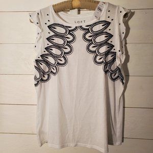 Ann Taylor Loft Black White Short Sleeve Sleeveless Embroidered Top New Medium